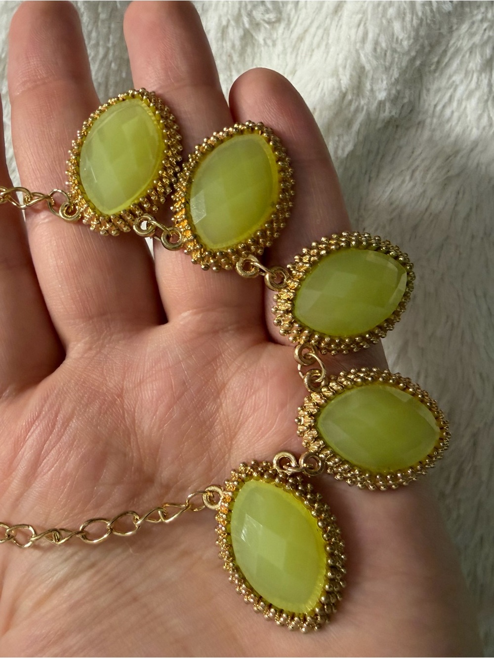 Gold-Tone Lime Faceted Stone Statement Necklace